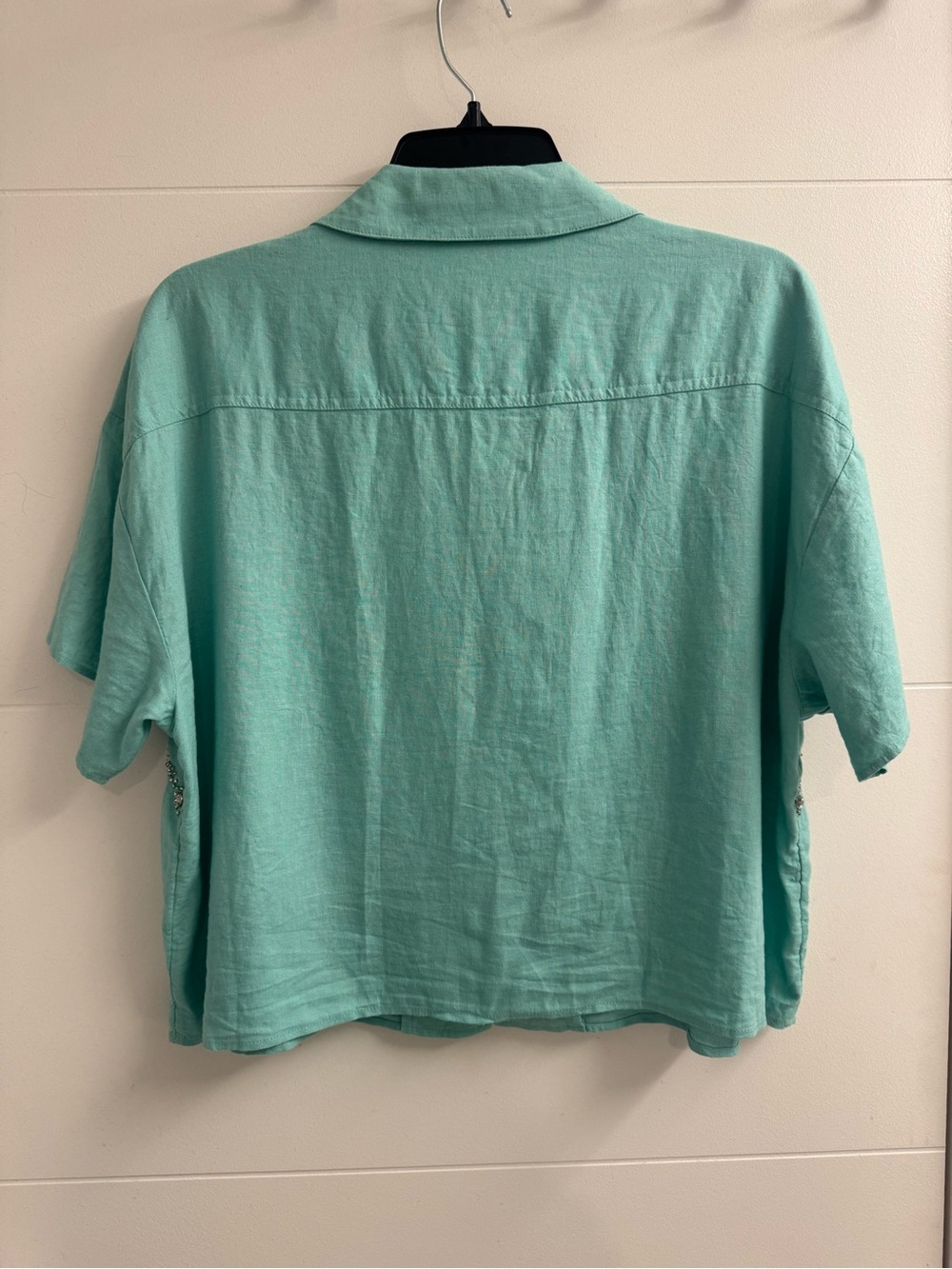 Anthropologie- Celandine Crop Linen Blend Buttondown Shirt - Picture 7 of 9